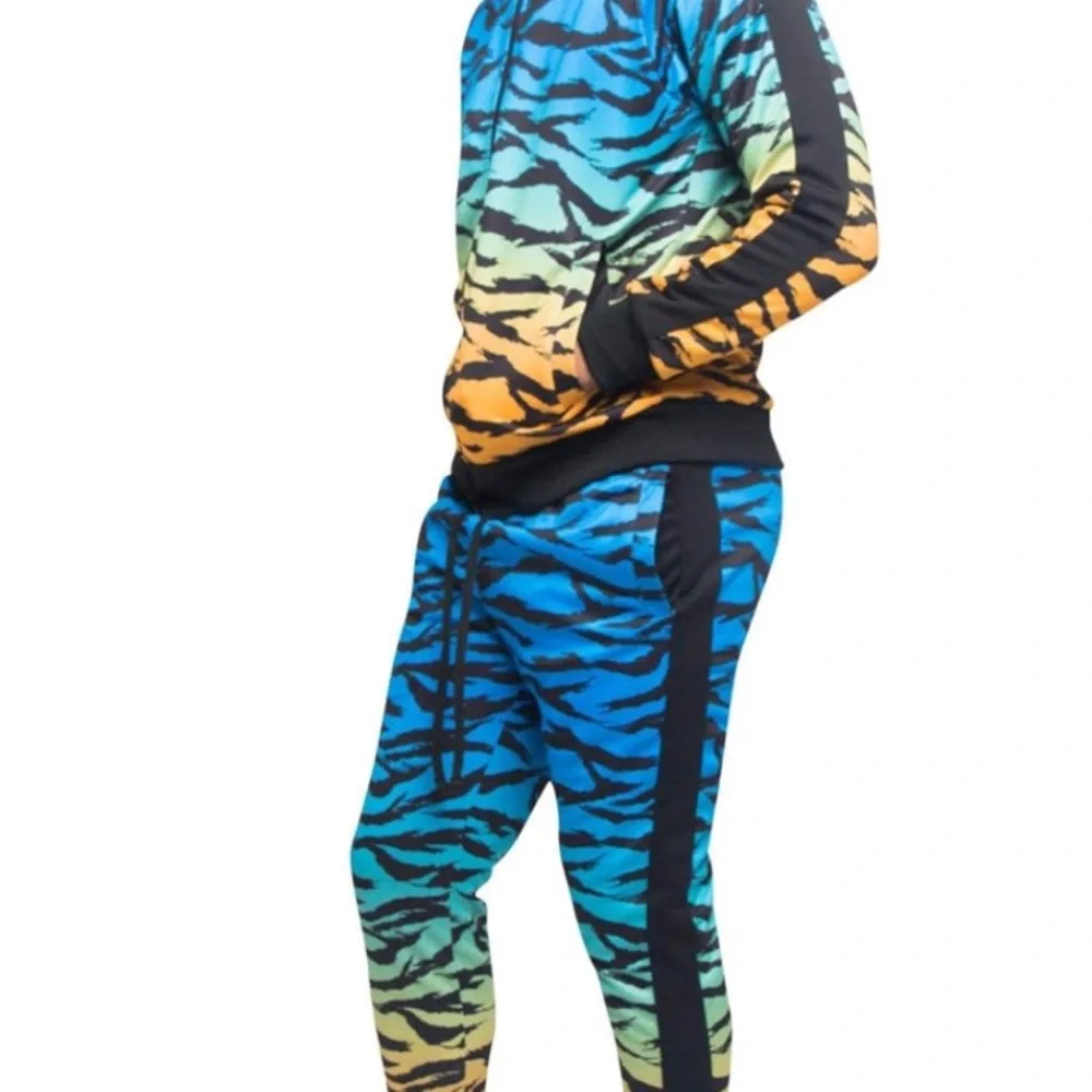 So Cute 2 Piece Ombre Gradient Tiger Stripe Track Suits Sweatsuit Unisex Joggers